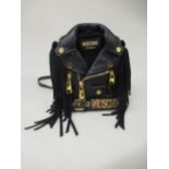Moschino, Milano, mini biker jacket backpack / handbag having gold tone hardware