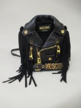 Moschino, Milano, mini biker jacket backpack / handbag having gold tone hardware