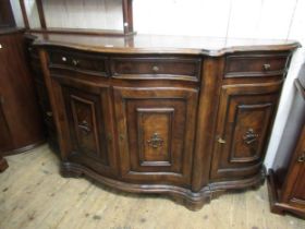 Reproduction walnut and figured walnut serpentine shaped sideboard in 19th Century style, 187cm wide