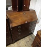 George III mahogany bureau, the fall front enclosing a fitted interior above four drawers on bracket