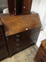 George III mahogany bureau, the fall front enclosing a fitted interior above four drawers on bracket