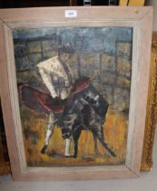 Early 20th Century Vorticist school, oil on board, study of a toreador, unsigned, a fragment of a