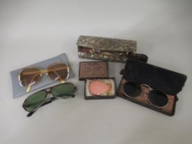 Miscellaneous vintage sunglasses, lorgnettes and an eye shade etc.