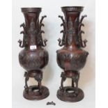 Pair of late 19th / early 20th Century Japanese dark patinated bronze two handled baluster form