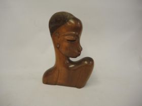 Carved hardwood bust of an African woman