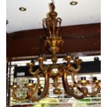 Good quality early to mid 20th Century gilt brass six light electrolier, 82cm high overall