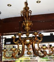 Good quality early to mid 20th Century gilt brass six light electrolier, 82cm high overall