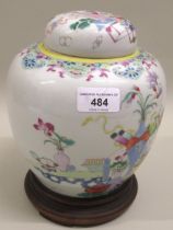 Early 20th Century Canton enamel ginger jar and cover decorated with various vases of cut flowers,