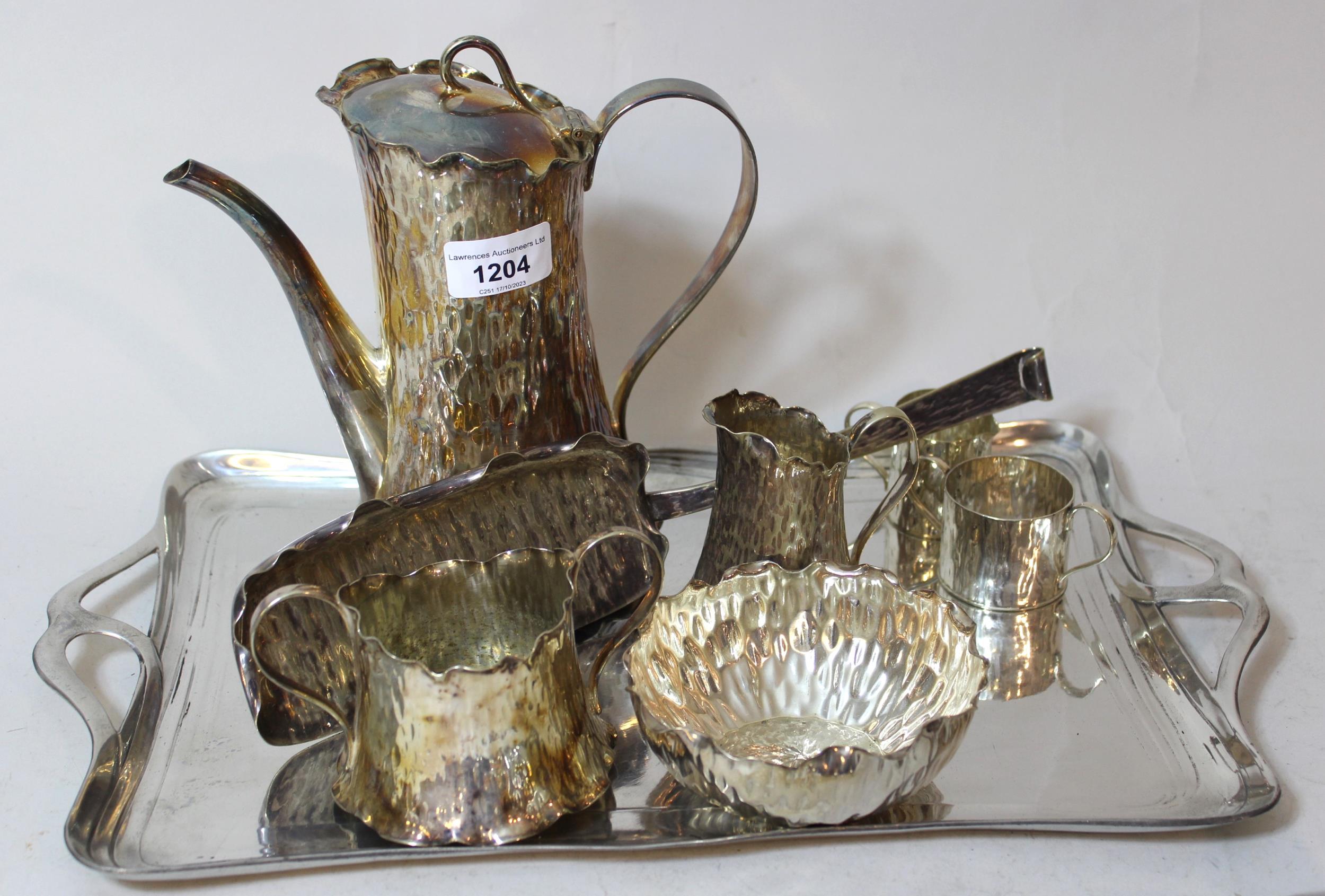 Hukin & Heath silver plated coffee pot, cream jug and sugar bowl, together with a similar crumb