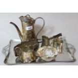 Hukin & Heath silver plated coffee pot, cream jug and sugar bowl, together with a similar crumb