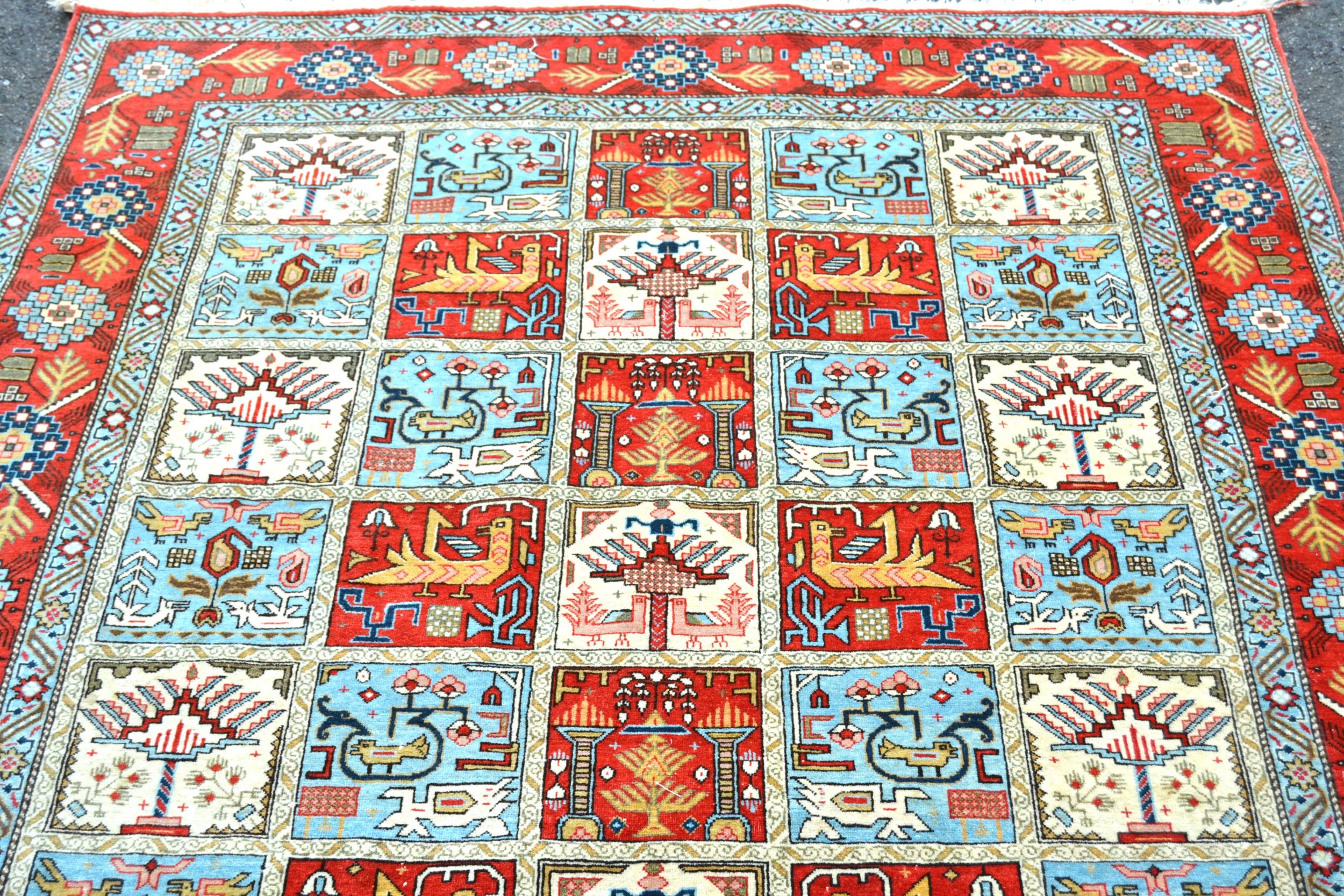 Tabriz all-over tile pattern rug in shades of brick red, pale blue and cream, 205 x 135cm - Image 3 of 4