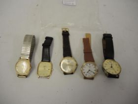 Gentleman's gold plated Longines wristwatch, similar Buren wristwatch and three others Longines