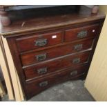 Edwardian oak straight front chest of two short and three long graduated drawers, with Art Nouveau
