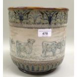 Hannah Barlow for Doulton Lambeth, jardiniere with incised decoration of figure, horses and