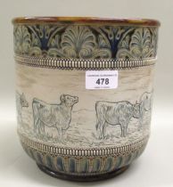 Hannah Barlow for Doulton Lambeth, jardiniere with incised decoration of figure, horses and