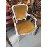 Mid 20th Century grey painted open armchair in French style, together with a small circular oak
