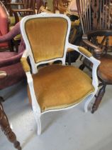 Mid 20th Century grey painted open armchair in French style, together with a small circular oak