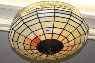 20th Century leaded and coloured glass ceiling light, 52cm diameter