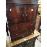 George III mahogany and line inlaid converted commode with two doors above two drawers, 65cm wide