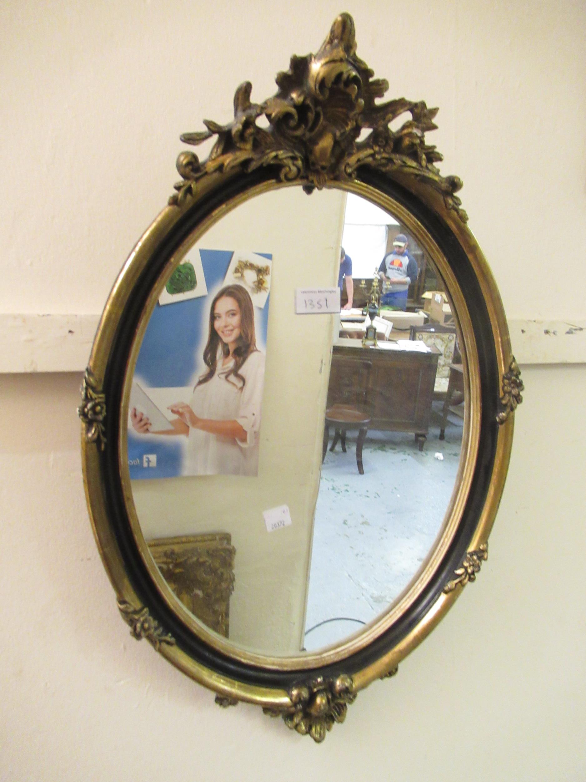 Reproduction gilt framed overmantel mirror with pierced surround, 120cm wide approximately, together - Image 2 of 2