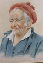 Giuseppe De Luca, pair of watercolours, portraits of two Italian gentlemen, one wearing a red beret,
