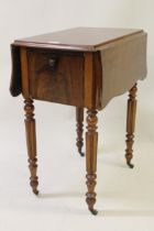 Small 19th Century mahogany shaped drop-leaf work table on turned reeded supports, together with a