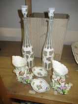 Pair of late 19th /early 20th Century bohemian white overlaid glass decanters (one at fault),