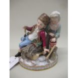 Meissen figural group allegorical of Winter with a boy and girl beside a sledge, 14.5cm high (slight