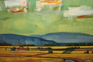 Mid 20th Century Continental oil on canvas, landscape, indistinctly signed, 73 x 92cm, in a metal