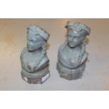 Pair of small 19th Century painted cast iron busts inscribed Alsace, 20cm high