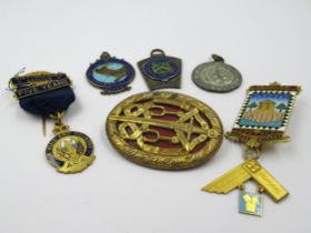 9ct Gold and enamel Masonic jewel, 31g together with two other silver and silver gilt Masonic jewels