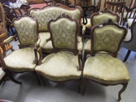 19th Century Continental walnut five piece drawing room suite, the floral carved frames with