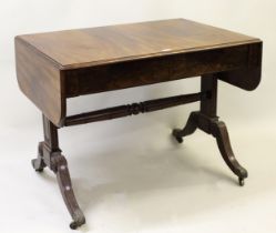 19th Century mahogany rectangular drop-leaf sofa table, the moulded top above two frieze drawers