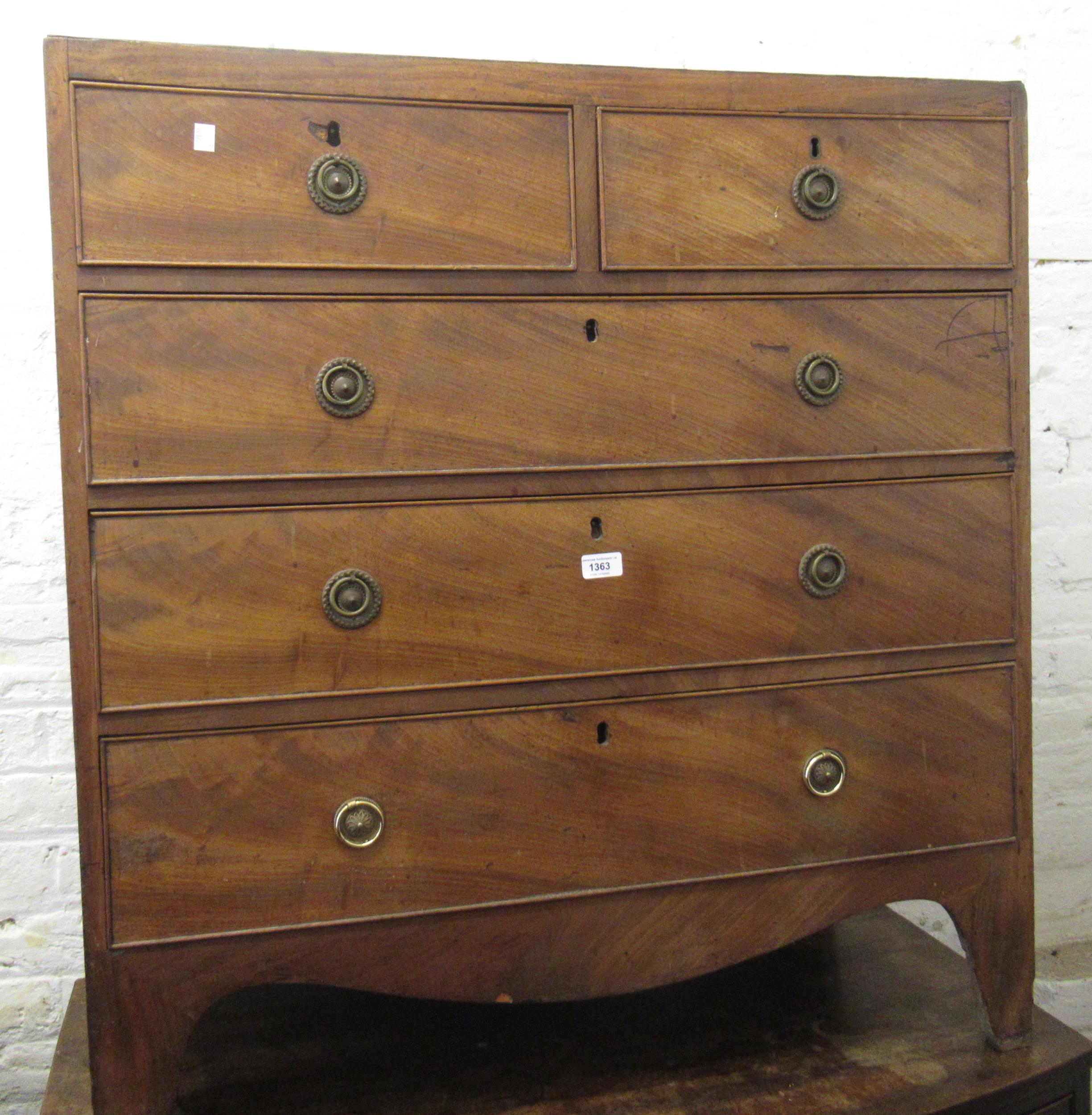 19th Century mahogany straight front chest of two short over three long graduated drawers with