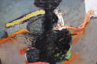 Peter Chevalier, oil on canvas, abstract composition ' With Trumpet Unscathed ', signed and dated '