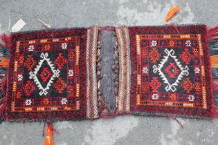 Pair of small Afghan tent bags with Kelim back, 90 x 40cm approximately