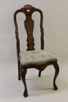 Late 19th / early 20th Century Dutch marquetry inlaid side chair having butterfly, bird and floral