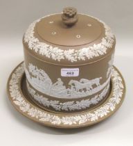 19th Century brown Jasperware Stilton stand and cover, relief decorated with oak leaves and a