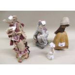 Lladro matt glazed figure of a girl together with a Lladro figure of a geisha girl (at fault) and