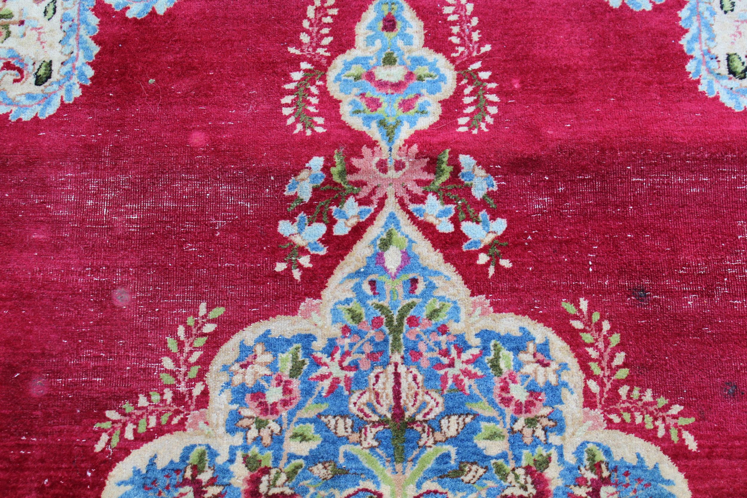 Pair of Indian rugs with a lobed medallion design on a wine ground with borders, 223 x 143cm each - Image 3 of 6