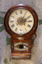 19th Century inlaid drop-dial wall clock and another mahogany cased drop-dial wall clock with single