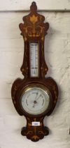 Edwardian mahogany floral inlaid barometer / thermometer by W. Watson, London