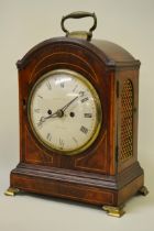 Barraud, London, George III mahogany and boxwood line inlaid bracket clock, the brass loop handle