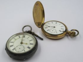 Chester silver cased open face keywind pocket watch, the enamel dial with Roman numerals, subsidiary