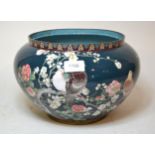 Japanese cloisonne jardiniere decorated with doves in foliage, 11.5ins diameter x 7.5ins high Does