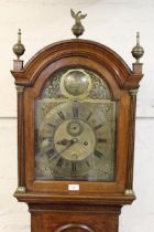 George III oak longcase clock, the broken arch hood with flanking pilasters above an arched