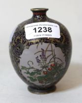 Small late 19th Century Japanese Meiji period silver and cloisonne vase of ovoid form decorated with