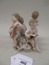 Small late 19th / early 20th Century Meissen group of four putti, an allegory of the beaux arts ,