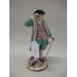 Meissen figure of a gentleman wearing a green tunic and breeches looking through a telescope and