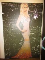Liz London, large giclee and sequinned portrait, possibly Paris Hilton in an evening dress, 182 x